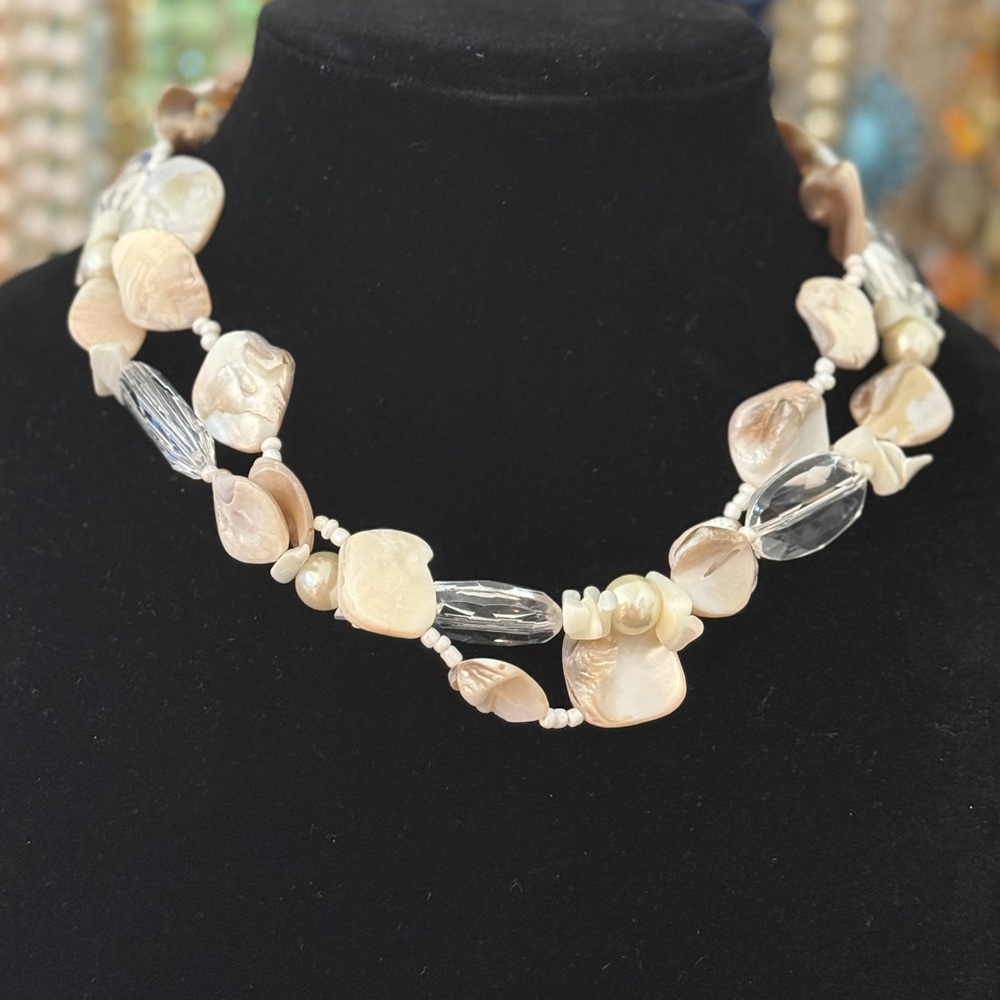 Beachy Coastal Mother of Pearl and Acrylic Bead Necklace